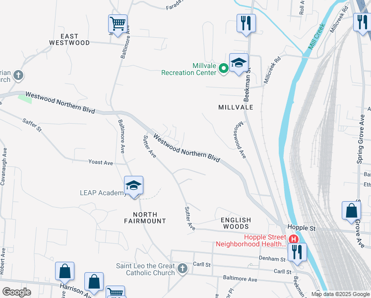 map of restaurants, bars, coffee shops, grocery stores, and more near 1956 Westwood Northern Boulevard in Cincinnati