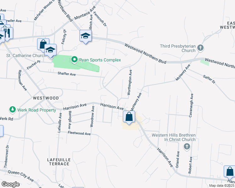 map of restaurants, bars, coffee shops, grocery stores, and more near 3033 Percy Avenue in Cincinnati