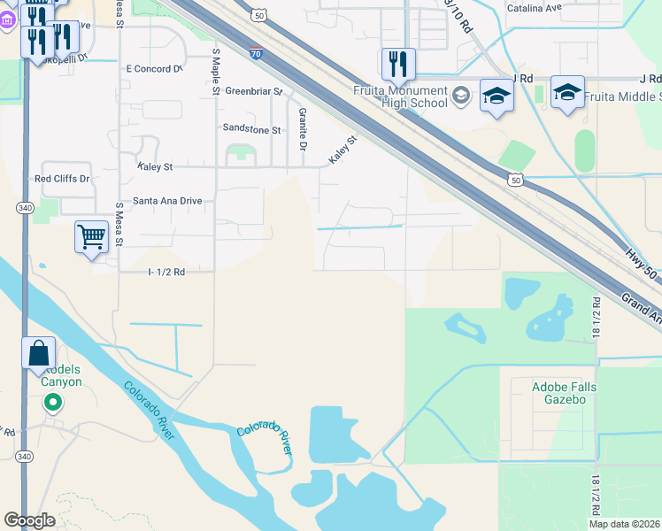 map of restaurants, bars, coffee shops, grocery stores, and more near 953 Karp Ave in Fruita