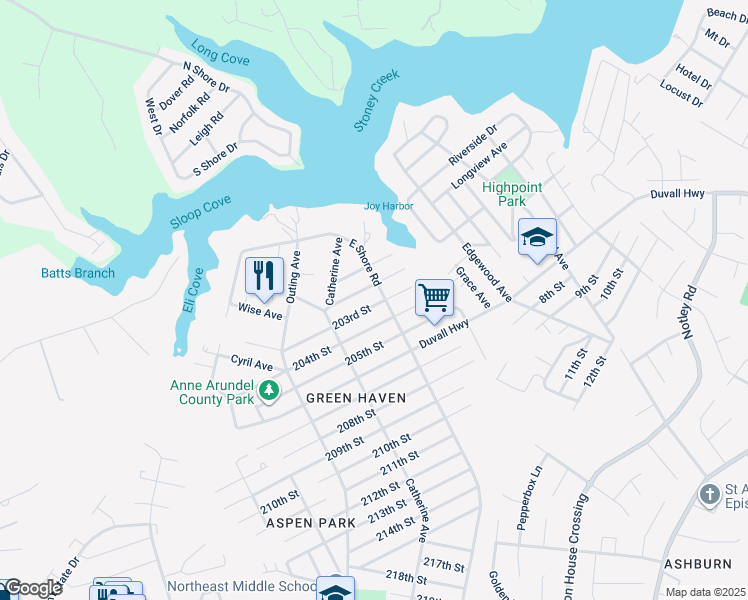 map of restaurants, bars, coffee shops, grocery stores, and more near 776 203rd Street in Pasadena