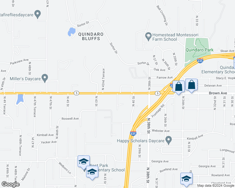 map of restaurants, bars, coffee shops, grocery stores, and more near 3099 North 42nd Street in Kansas City