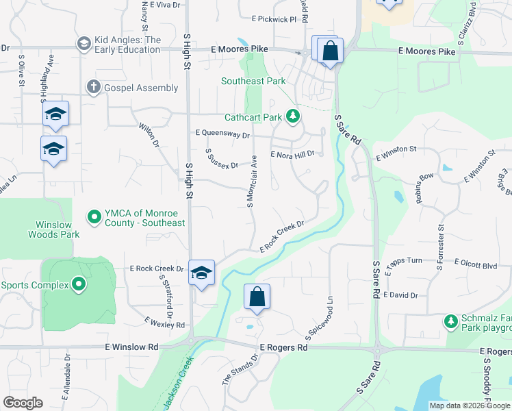 map of restaurants, bars, coffee shops, grocery stores, and more near 2208 South Fairmount Court in Bloomington