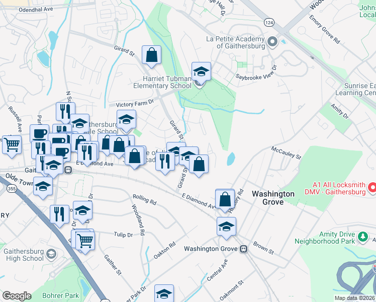 map of restaurants, bars, coffee shops, grocery stores, and more near 2 Federal Court in Gaithersburg
