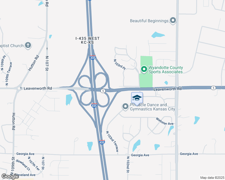 map of restaurants, bars, coffee shops, grocery stores, and more near 10380 Leavenworth Road in Kansas City