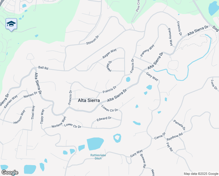 map of restaurants, bars, coffee shops, grocery stores, and more near 11843 Francis Drive in Grass Valley
