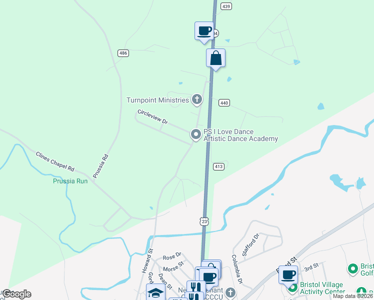 map of restaurants, bars, coffee shops, grocery stores, and more near 955 Ohio 104 in Waverly