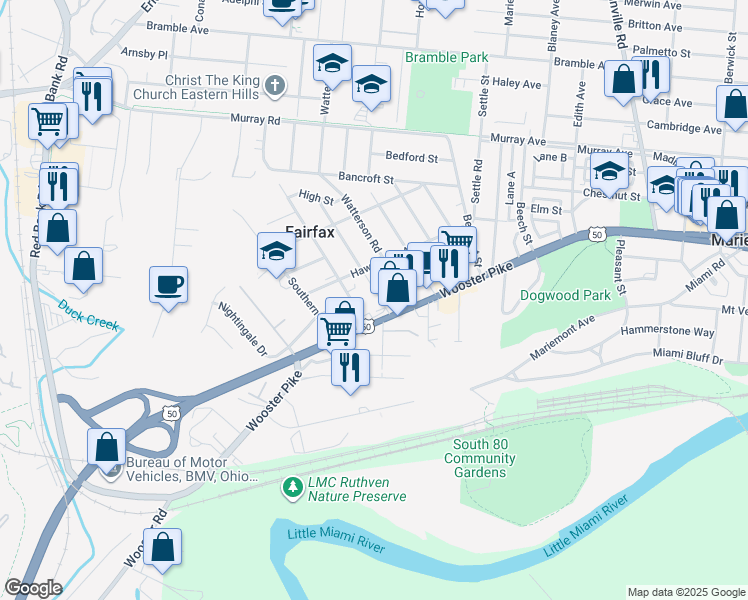 map of restaurants, bars, coffee shops, grocery stores, and more near 3711 Lonsdale Street in Cincinnati