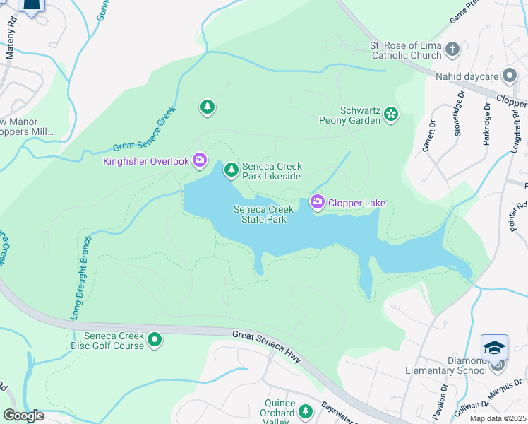 map of restaurants, bars, coffee shops, grocery stores, and more near 11950 Clopper Road in Gaithersburg