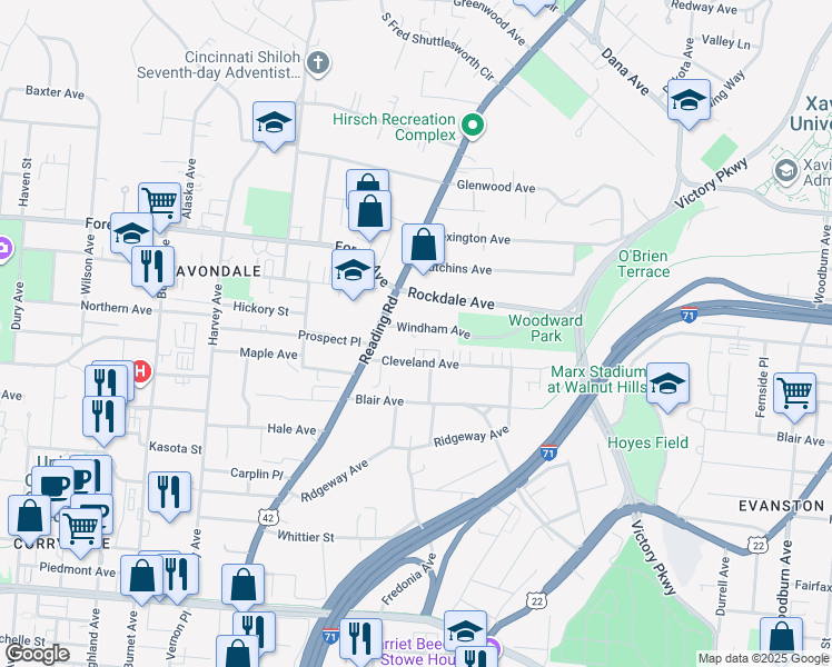 map of restaurants, bars, coffee shops, grocery stores, and more near 822 Cleveland Avenue in Cincinnati