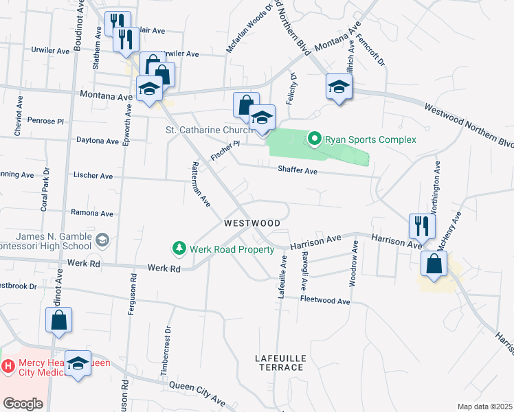 map of restaurants, bars, coffee shops, grocery stores, and more near in Cincinnati