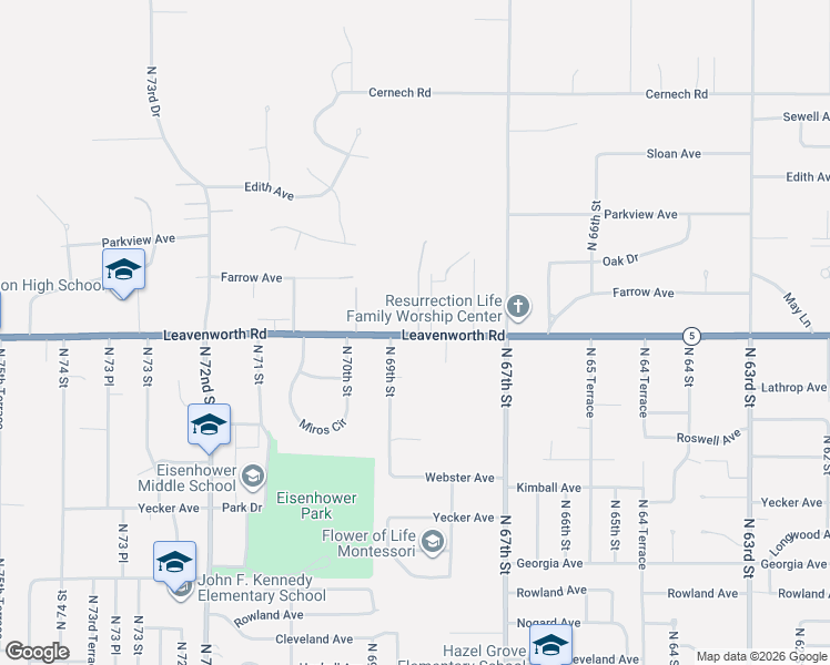 map of restaurants, bars, coffee shops, grocery stores, and more near 6819 Leavenworth Road in Kansas City