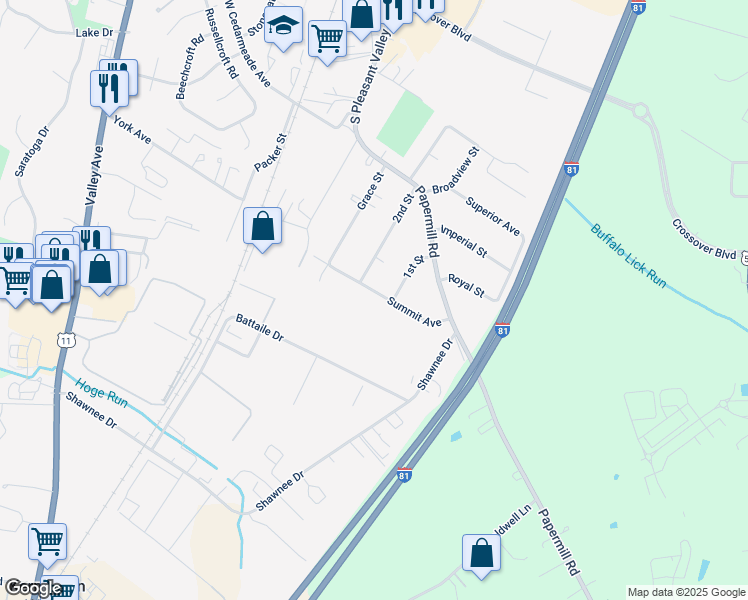 map of restaurants, bars, coffee shops, grocery stores, and more near 313 Summit Avenue in Winchester