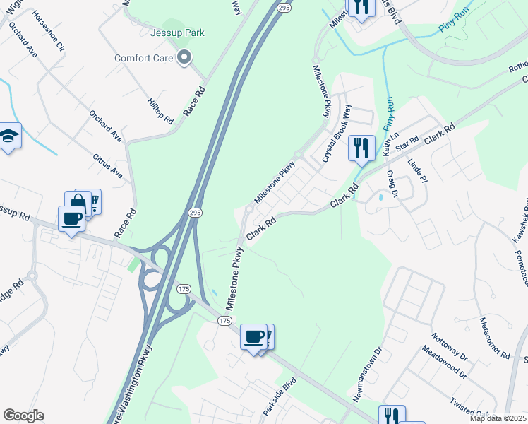map of restaurants, bars, coffee shops, grocery stores, and more near 2727 Amber Crest Road in Severn