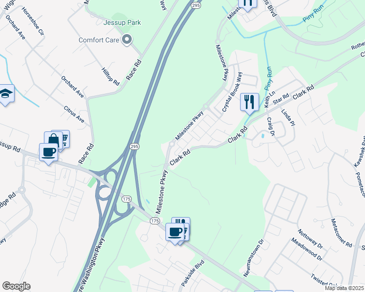 map of restaurants, bars, coffee shops, grocery stores, and more near 2727 Amber Crest Road in Severn