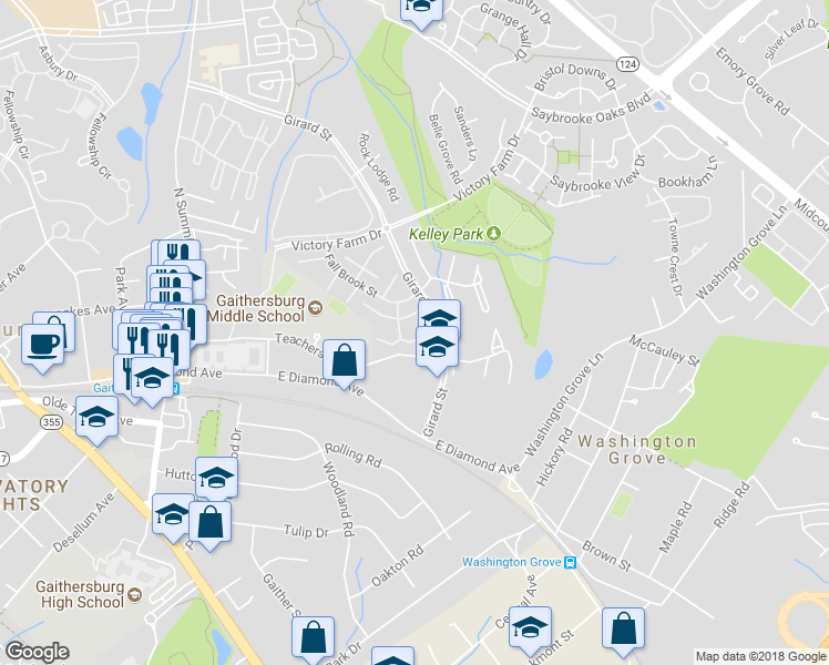 map of restaurants, bars, coffee shops, grocery stores, and more near 108 Bowsprit Court in Gaithersburg