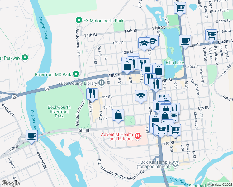 map of restaurants, bars, coffee shops, grocery stores, and more near 815 8th Street in Marysville
