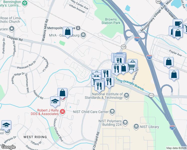 map of restaurants, bars, coffee shops, grocery stores, and more near 700 Clopper Road in Gaithersburg