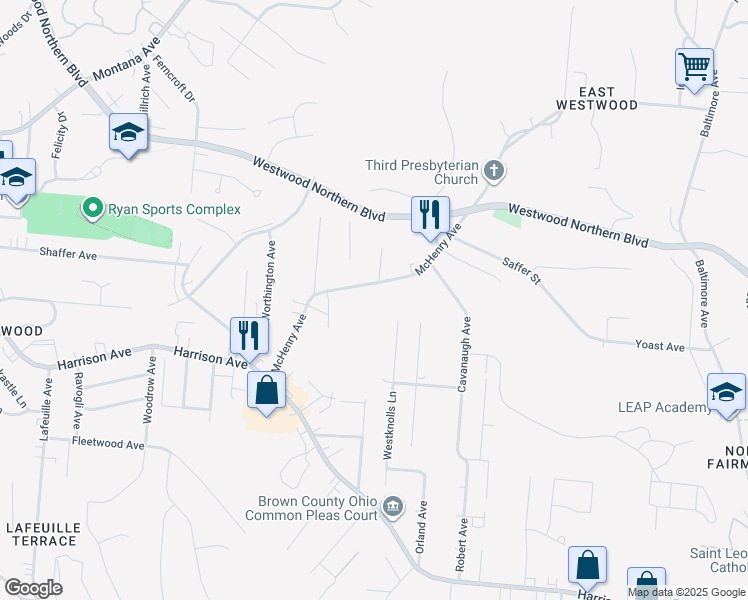 map of restaurants, bars, coffee shops, grocery stores, and more near in Cincinnati