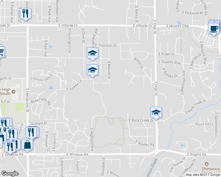 map of restaurants, bars, coffee shops, grocery stores, and more near 1323 East Short Street in Bloomington