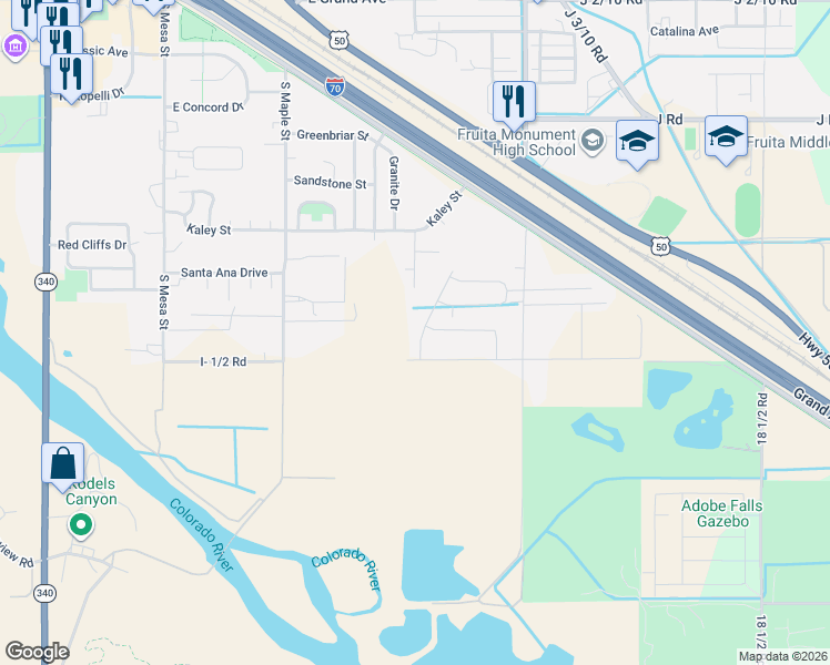 map of restaurants, bars, coffee shops, grocery stores, and more near 949 Kayenta Way in Fruita