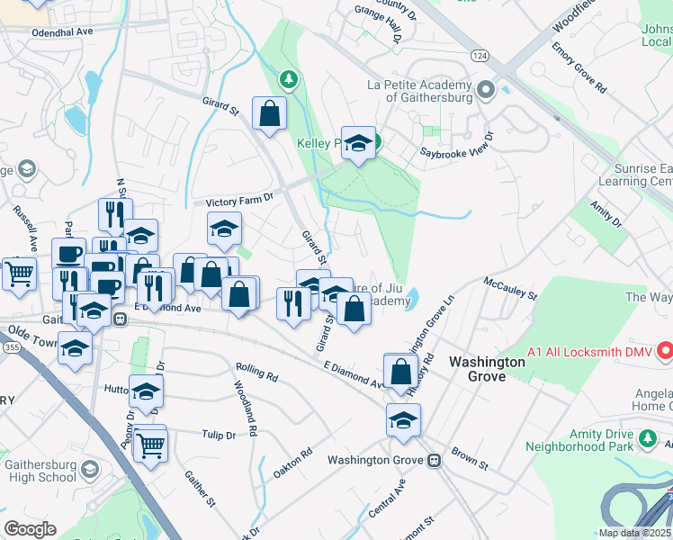map of restaurants, bars, coffee shops, grocery stores, and more near 50 Standard Court in Gaithersburg