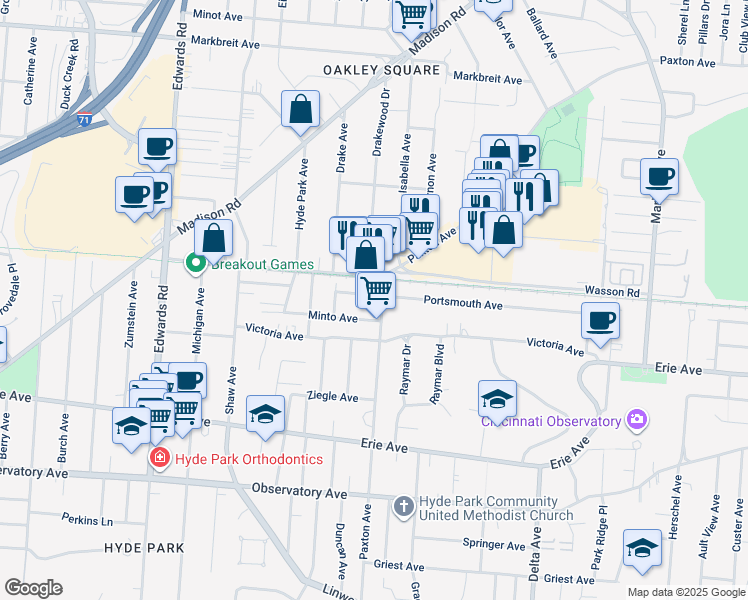 map of restaurants, bars, coffee shops, grocery stores, and more near in Cincinnati
