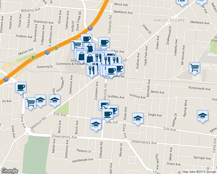map of restaurants, bars, coffee shops, grocery stores, and more near 3642 Ohio 561 in Cincinnati