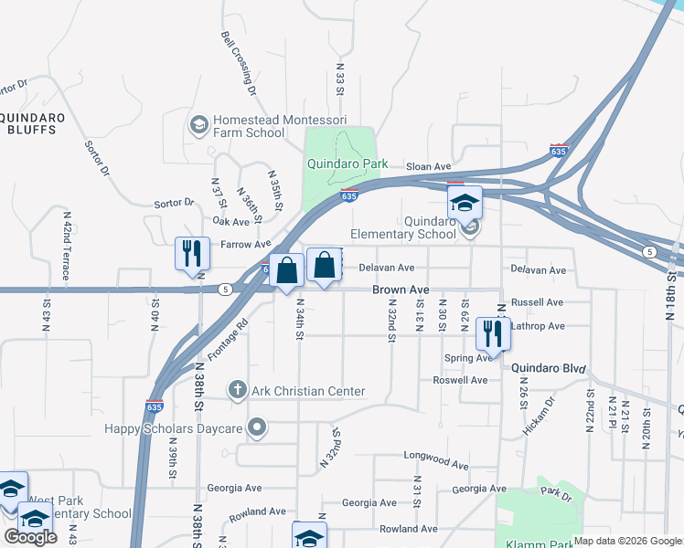 map of restaurants, bars, coffee shops, grocery stores, and more near 3232 Delavan Avenue in Kansas City