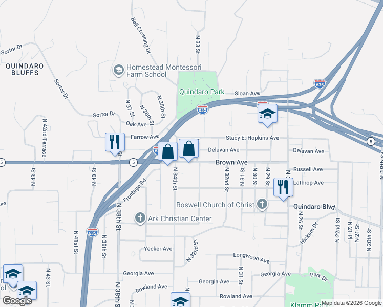 map of restaurants, bars, coffee shops, grocery stores, and more near 3232 Delavan Avenue in Kansas City