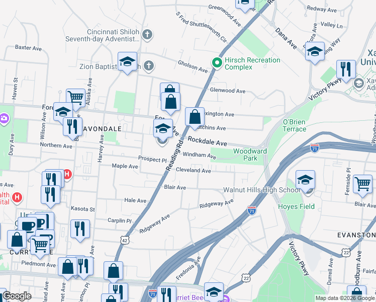 map of restaurants, bars, coffee shops, grocery stores, and more near 824 Windham Avenue in Cincinnati