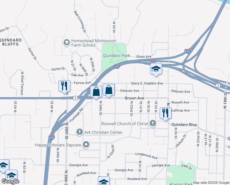 map of restaurants, bars, coffee shops, grocery stores, and more near 3232 Delavan Avenue in Kansas City