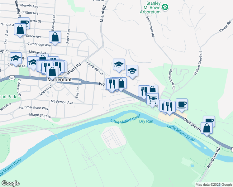 map of restaurants, bars, coffee shops, grocery stores, and more near in Hamilton County