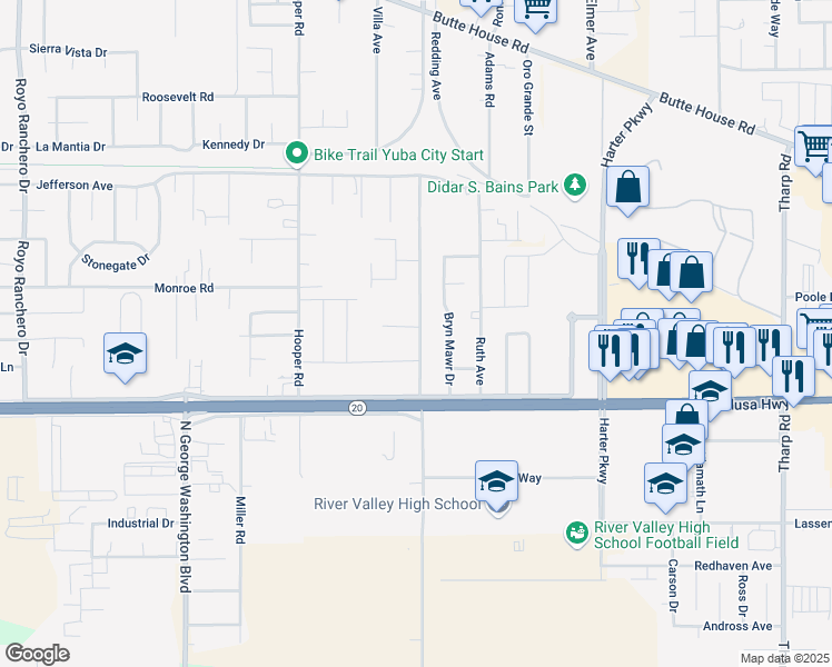 map of restaurants, bars, coffee shops, grocery stores, and more near 1161 El Margarita Road in Yuba City