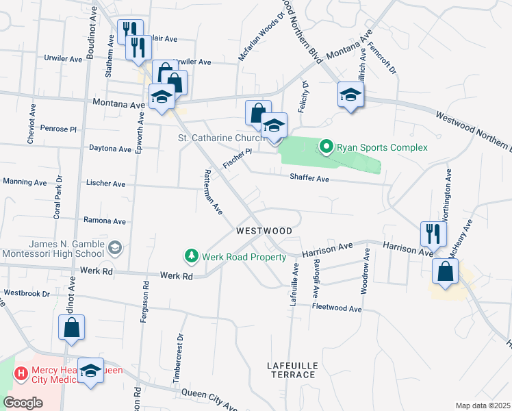 map of restaurants, bars, coffee shops, grocery stores, and more near 2760 McKinley Avenue in Cincinnati