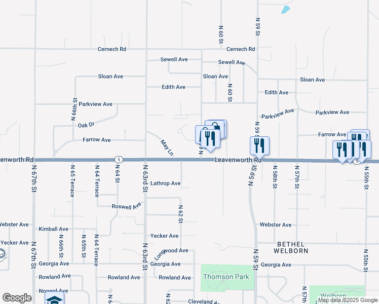 map of restaurants, bars, coffee shops, grocery stores, and more near 6117 Farrow Avenue in Kansas City