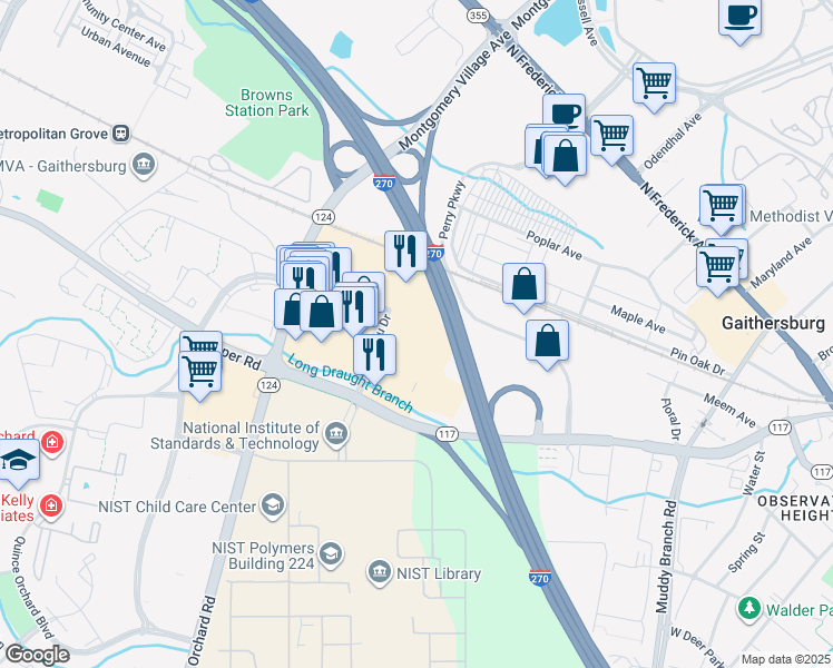 map of restaurants, bars, coffee shops, grocery stores, and more near in Gaithersburg