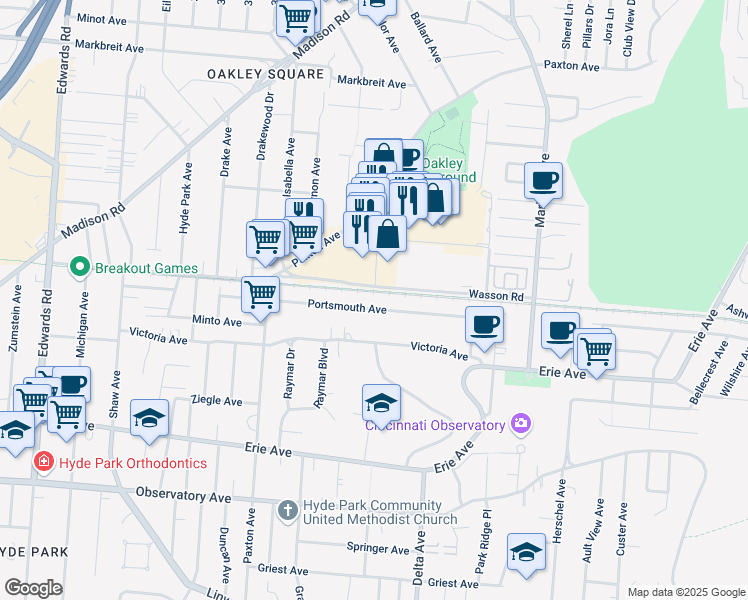 map of restaurants, bars, coffee shops, grocery stores, and more near 3110 Portsmouth Avenue in Cincinnati