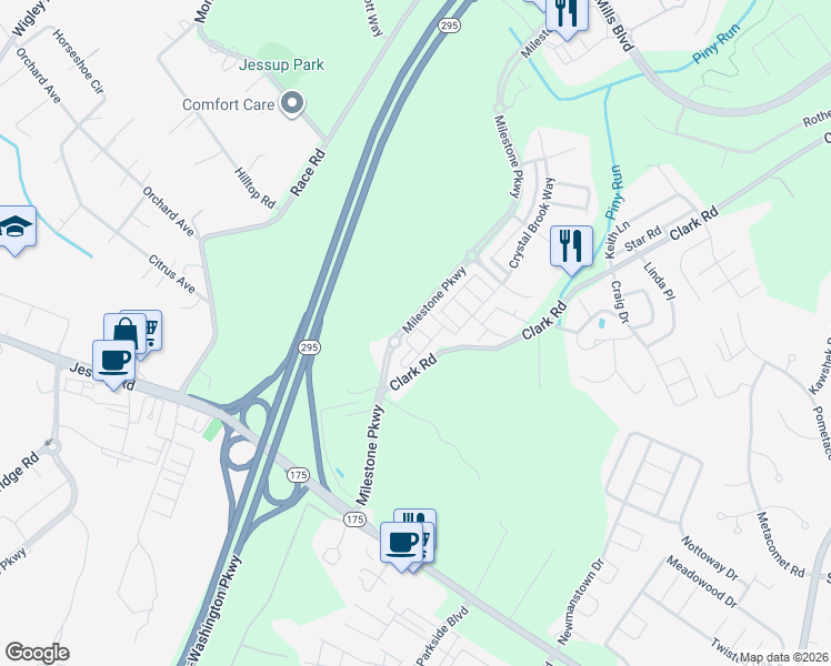 map of restaurants, bars, coffee shops, grocery stores, and more near 2715 Amber Crest Road in Hanover