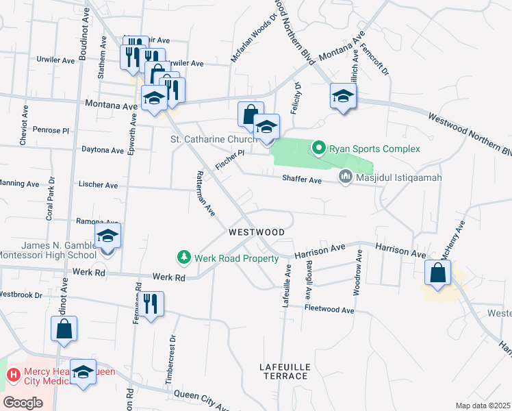 map of restaurants, bars, coffee shops, grocery stores, and more near 2760 McKinley Avenue in Cincinnati