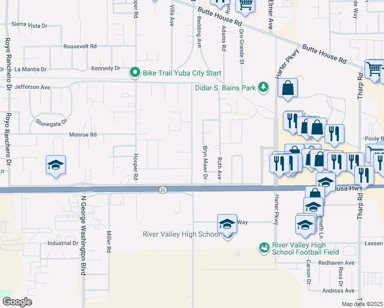 map of restaurants, bars, coffee shops, grocery stores, and more near 1161 El Margarita Road in Yuba City