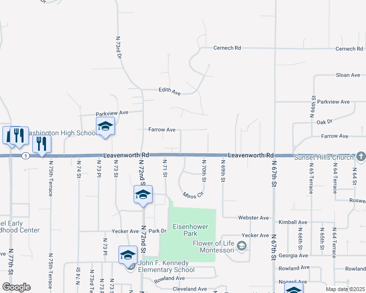 map of restaurants, bars, coffee shops, grocery stores, and more near 3115 North 70 Terrace in Kansas City