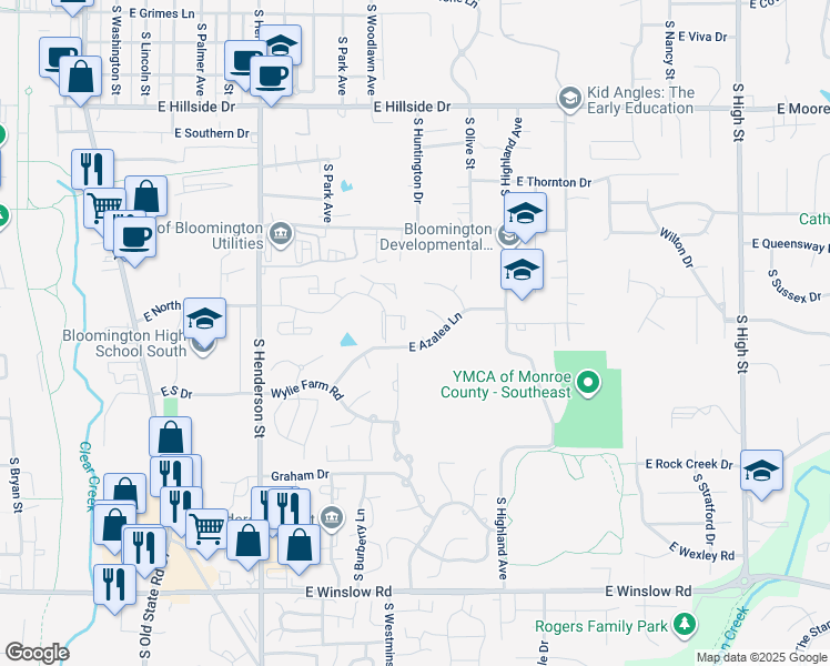 map of restaurants, bars, coffee shops, grocery stores, and more near 1040 Summitview Place in Bloomington
