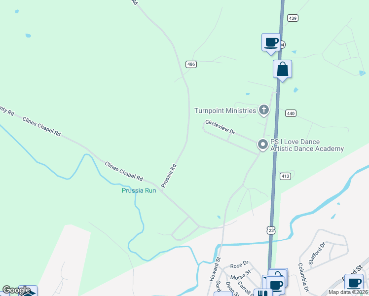 map of restaurants, bars, coffee shops, grocery stores, and more near 202 Prussia Road in Waverly