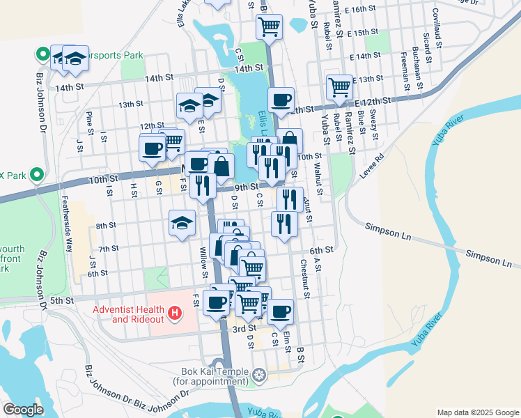 map of restaurants, bars, coffee shops, grocery stores, and more near 315 8th Street in Marysville