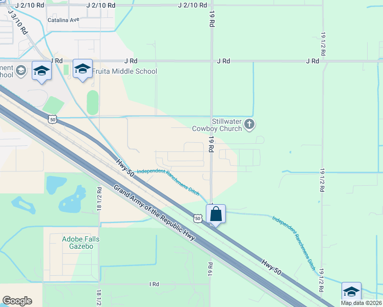map of restaurants, bars, coffee shops, grocery stores, and more near 953 19 Road in Fruita