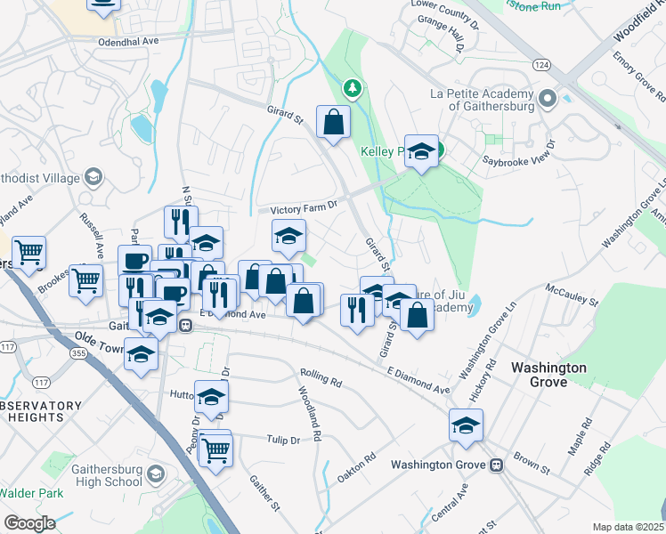 map of restaurants, bars, coffee shops, grocery stores, and more near 43 Portside Court in Gaithersburg
