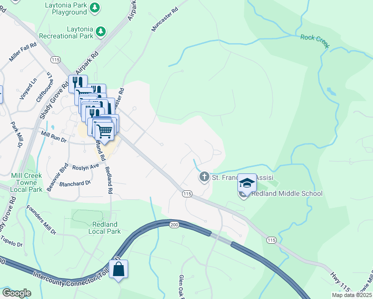 map of restaurants, bars, coffee shops, grocery stores, and more near 6708 Applewood Place in Rockville