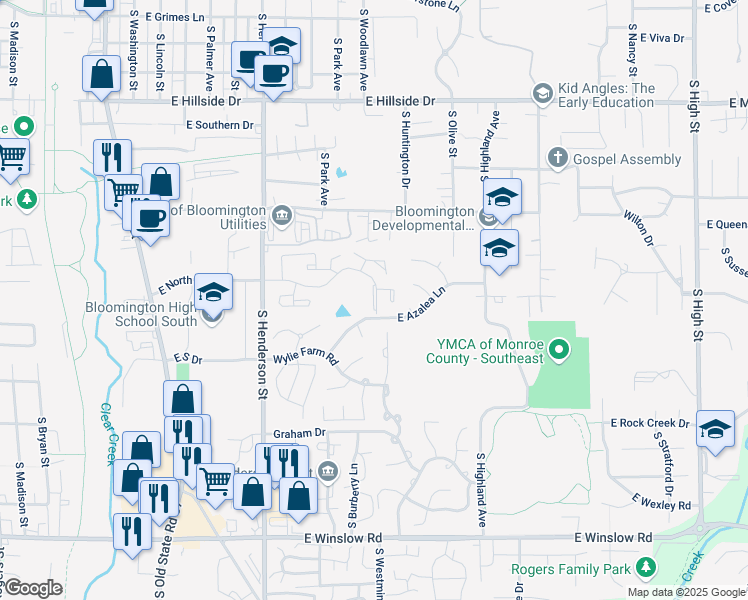 map of restaurants, bars, coffee shops, grocery stores, and more near 1040 Summitview Place in Bloomington