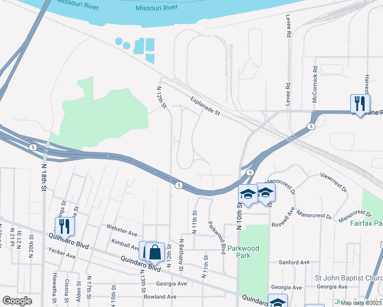 map of restaurants, bars, coffee shops, grocery stores, and more near 3166 West Parkwood Boulevard in Kansas City