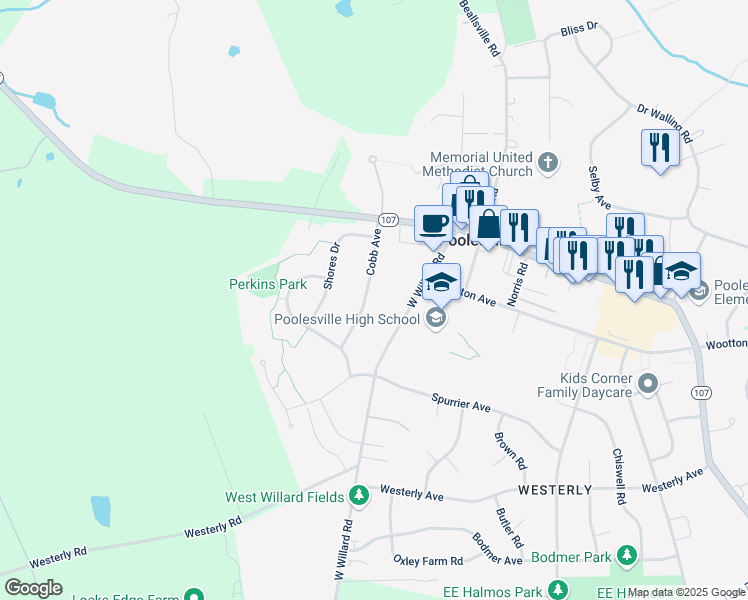 map of restaurants, bars, coffee shops, grocery stores, and more near 17613 Cobb Avenue in Poolesville